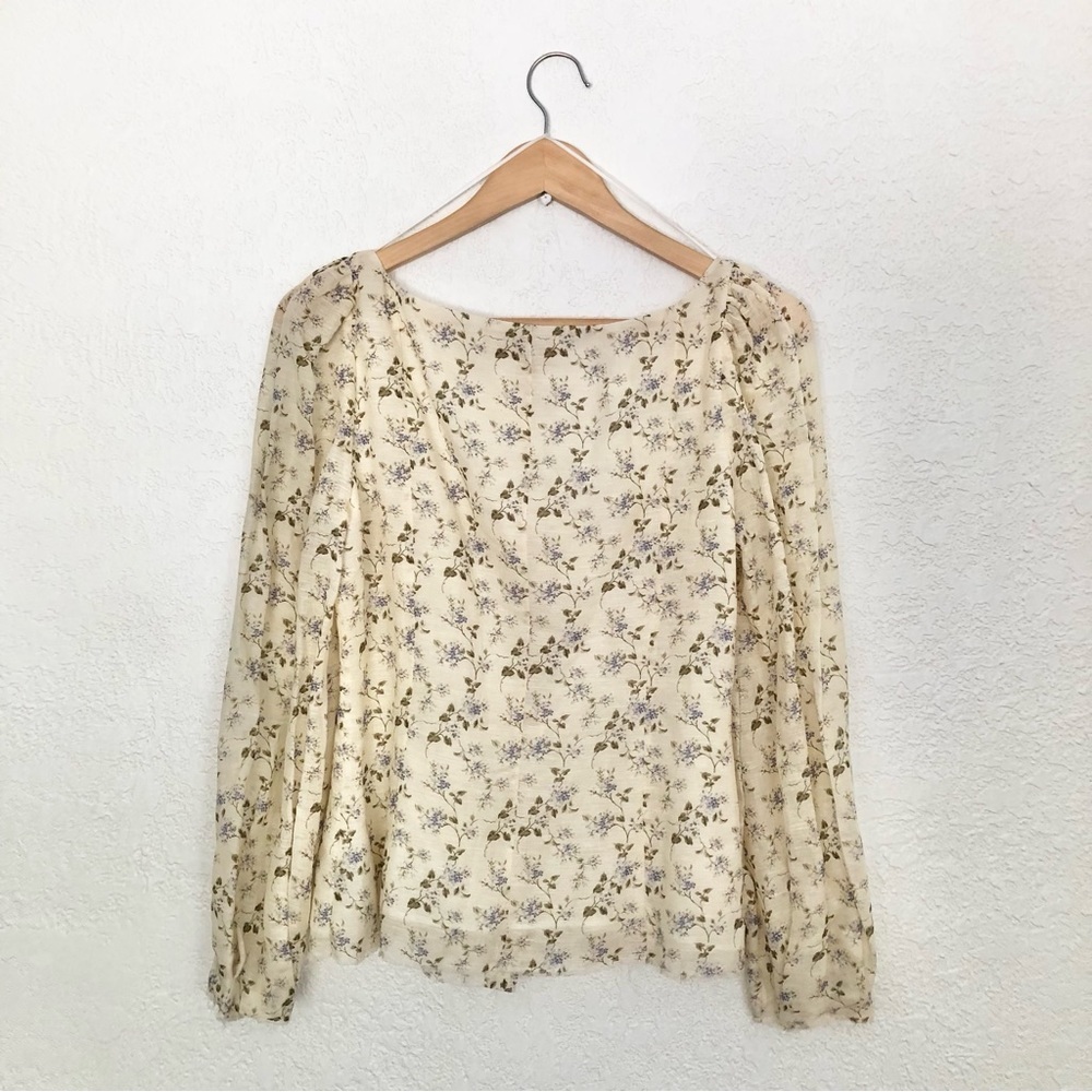 $890 Brock Collection Thelma Linen Cotton Floral Cottage Core Puff Sleeve Blouse - Picture 12 of 17